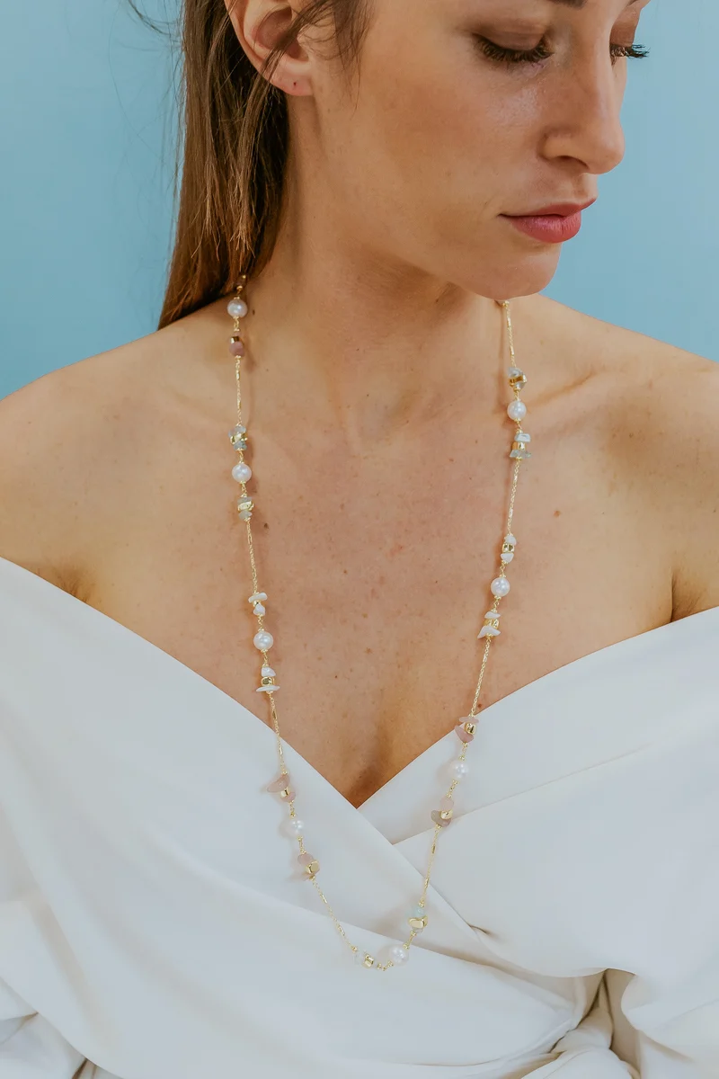 Comete Collana Argento 925‰ con Perle Acquadolce, Acquam. Madreperla Ematite Kunzite GLA283
