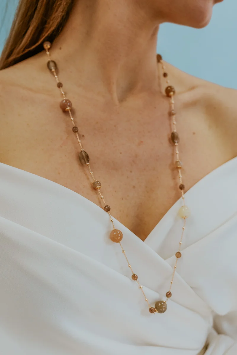 Comete Collana Argento 925‰ con Pietra di Luna, Cristallo, Giada colorata GLA284