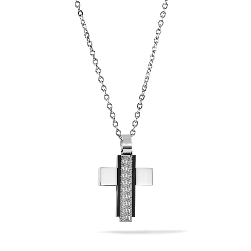 Comete Collana con Croce in acciaio e pvd nero UGL756