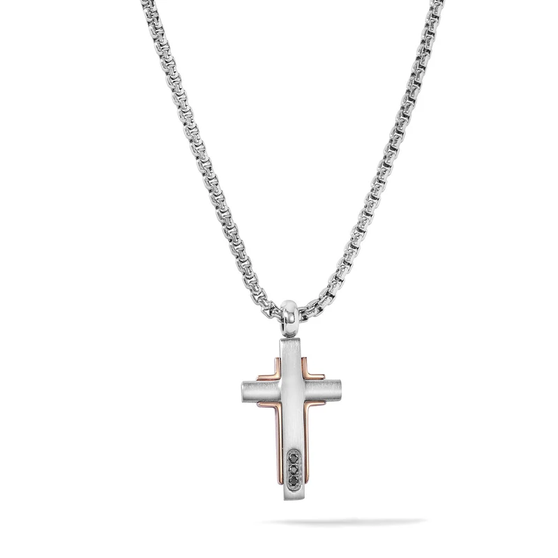 Comete Collana con Croce in acciaio, pvd rosè e zirconi neri UGL755