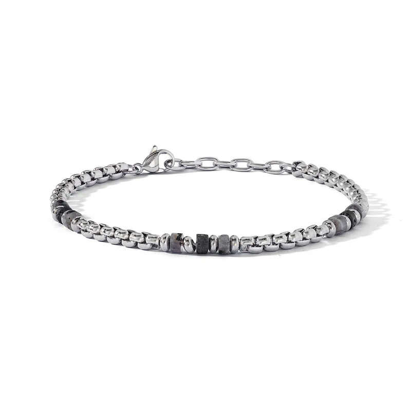Comete Bracciale in Acciaio, Labradorite grigia e Onice Nera UBR1269