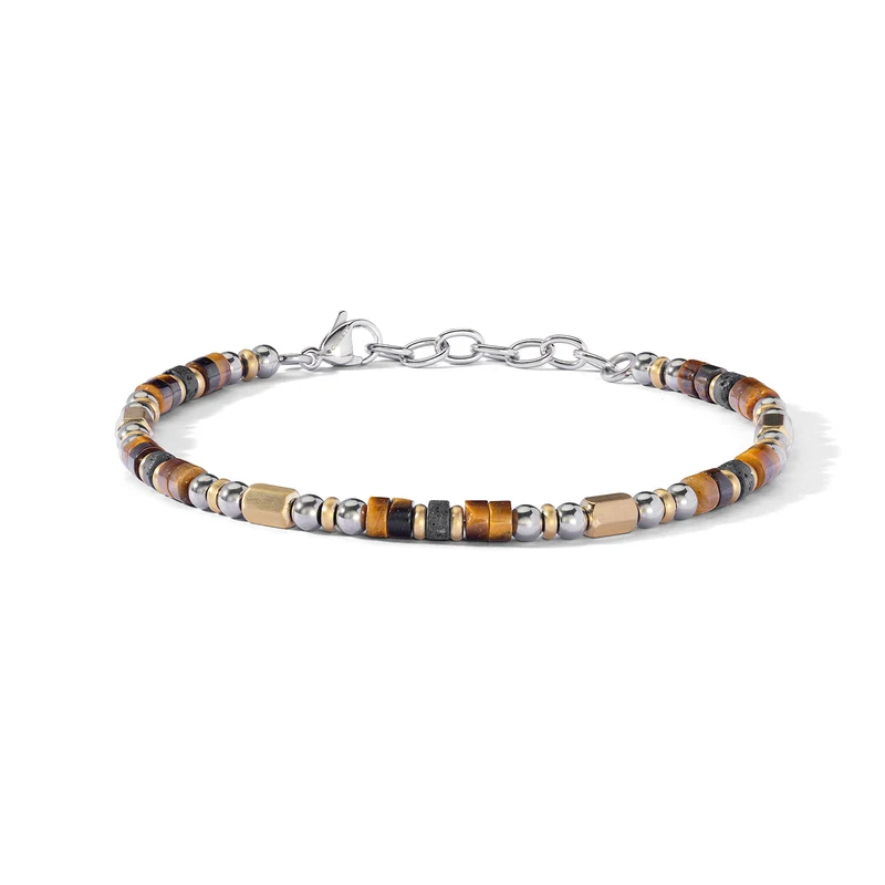 Comete Bracciale in Acciaio, pvd giallo, Occhio di Tigre e pietra lavica UBR1273