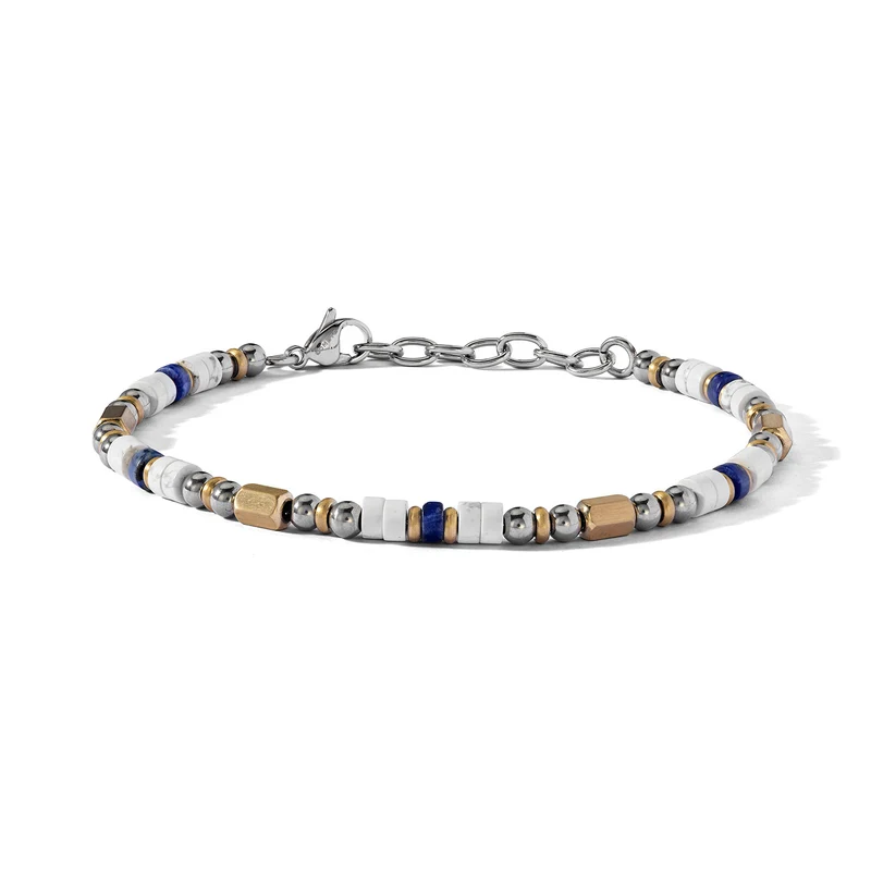 Comete Bracciale in Acciaio, pvd giallo, Aulite bianca e sodalite blu UBR1274