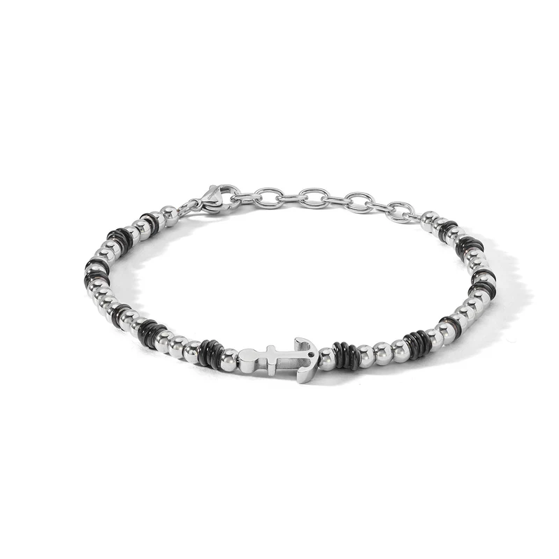 Comete Bracciale Ancora in Acciaio, pvd nero e zircone nero UBR1267