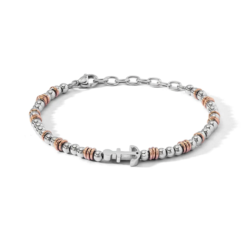Comete Bracciale Ancora in Acciaio, pvd rosè e zircone nero UBR1268