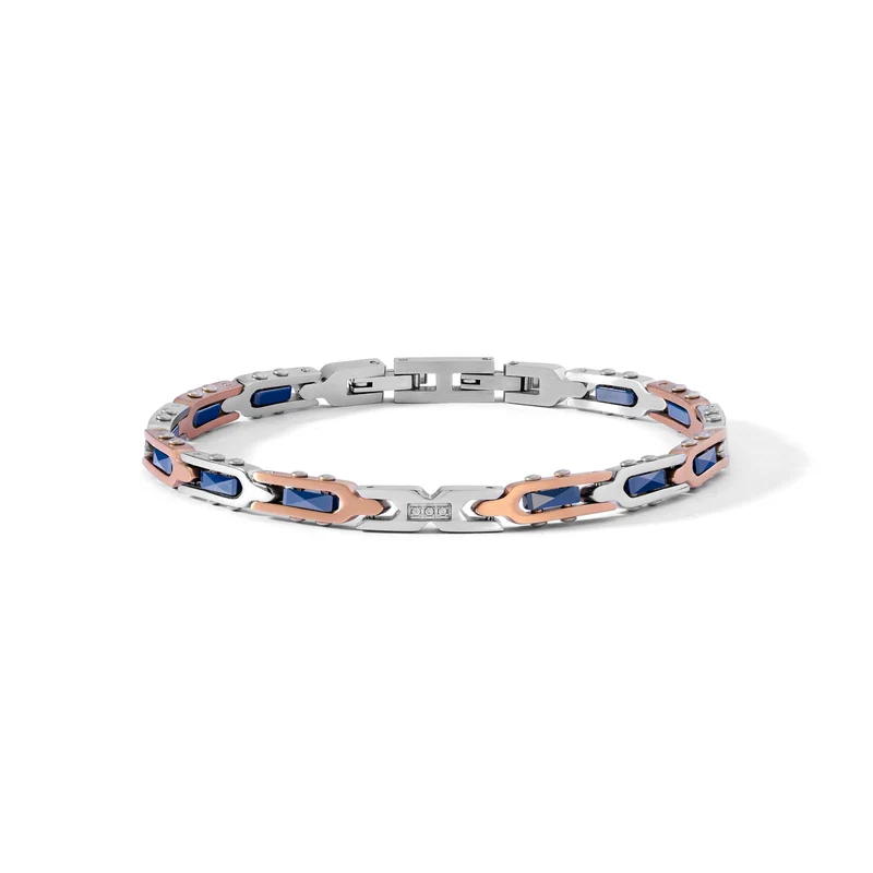 Comete Bracciale in Acciaio, pvd rosè, ceramica blu e Diamanti bianchi UBR1287