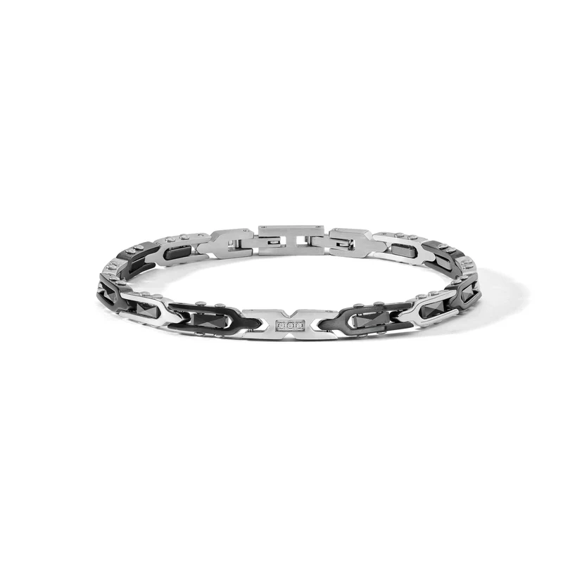 Comete Bracciale in Acciaio, pvd nero, ceramica nera e Diamanti bianchi UBR1288