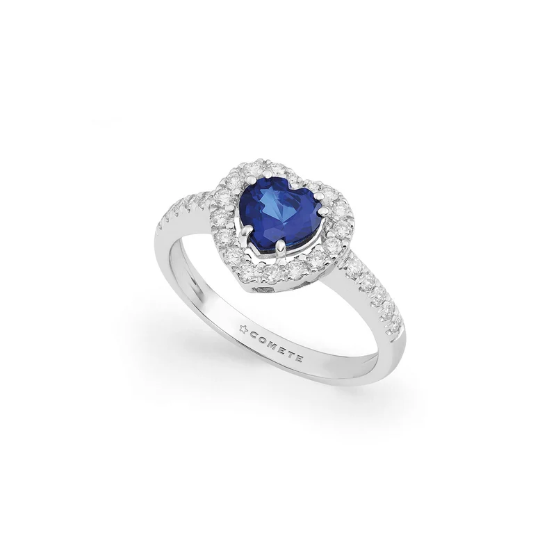 Comete Anello in Oro 750‰ con Diamanti e Zaffiro a cuore ANB2762