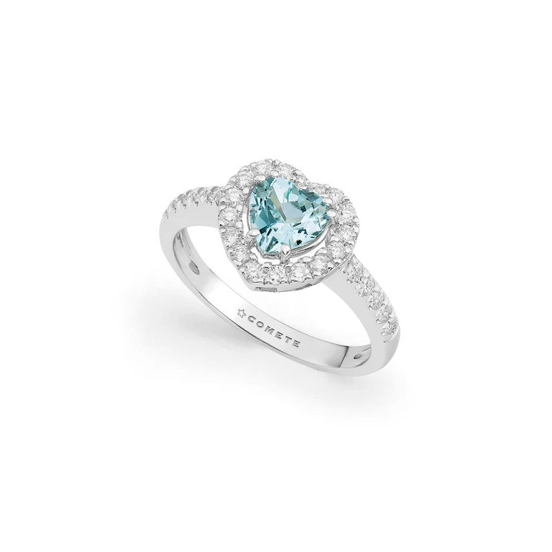 Comete Anello in Oro 750‰ con Acquamarina a cuore e diamanti ANQ363