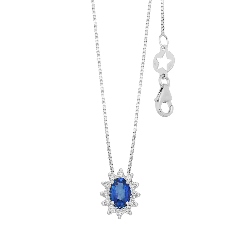 Comete Collana in Oro bianco con Diamanti e Zaffiro ovale GLB1700