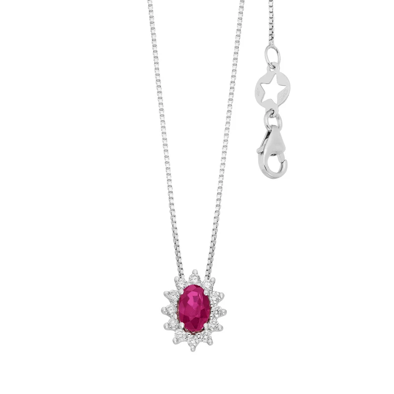 Comete Collana in Oro bianco con Diamanti e Rubino ovale GLB1701