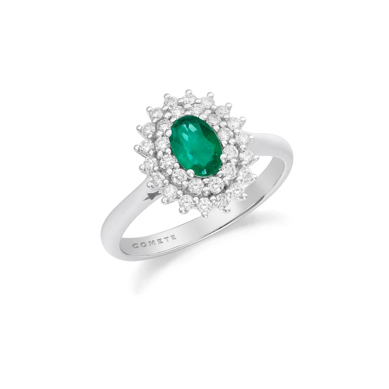 Comete Anello in Oro bianco con Diamanti e Smeraldo ovale ANB2693S3