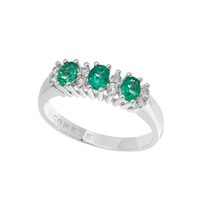 Comete Anello in Oro Bianco con Diamanti e Smeraldi ovali ANB2561S3