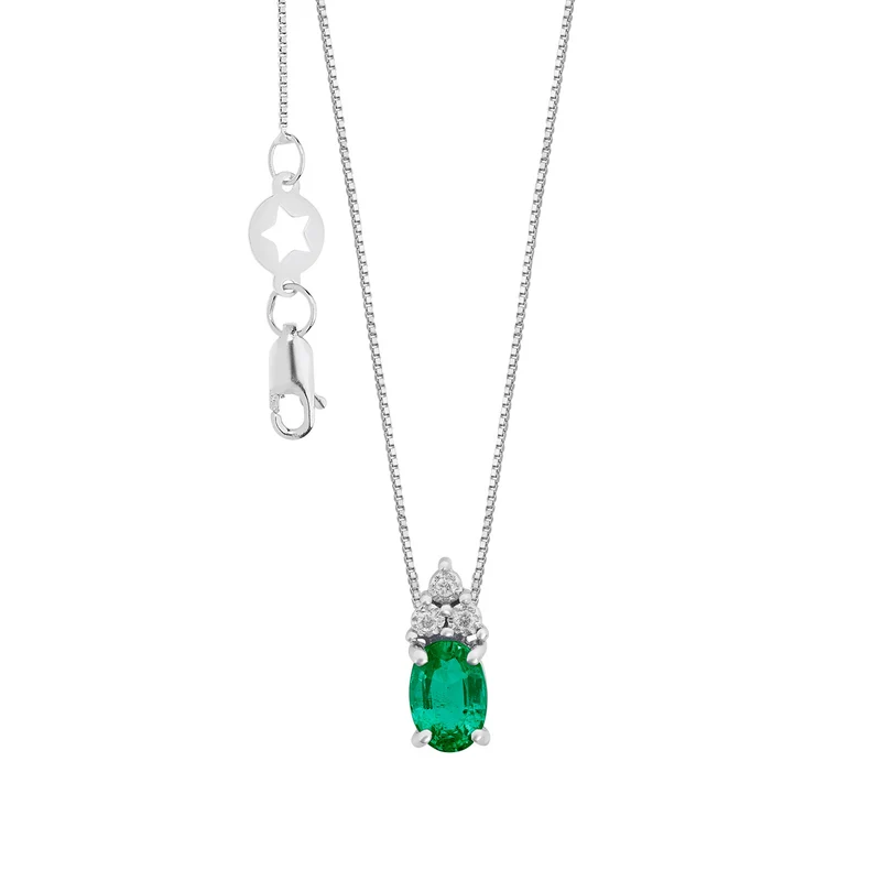 Comete Collana in Oro Bianco con Diamanti e Smeraldo ovale GLB1678S3