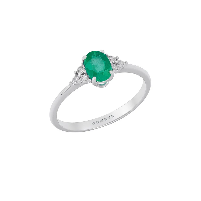 Comete Anello in Oro Bianco con Diamanti e Smeraldo ovale ANB2705S3