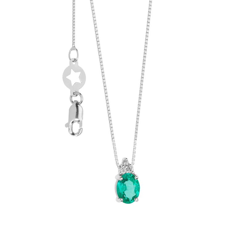 Comete Collana in Oro con Diamanti e Smeraldo ovale GLB1572S3