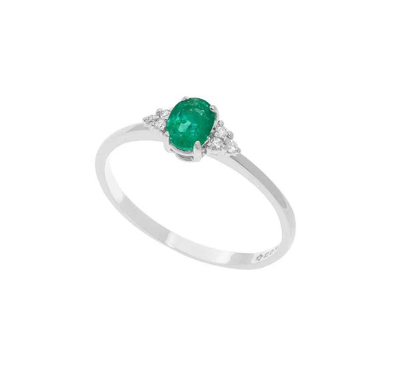 Comete Anello in Oro con Diamanti e Smeraldo ovale ANB2577S3