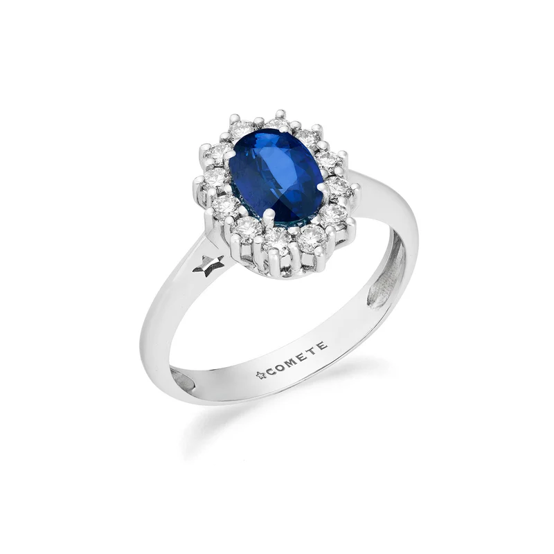 Comete Anello in Oro bianco con Diamanti e Zaffiro ovale ANB2744