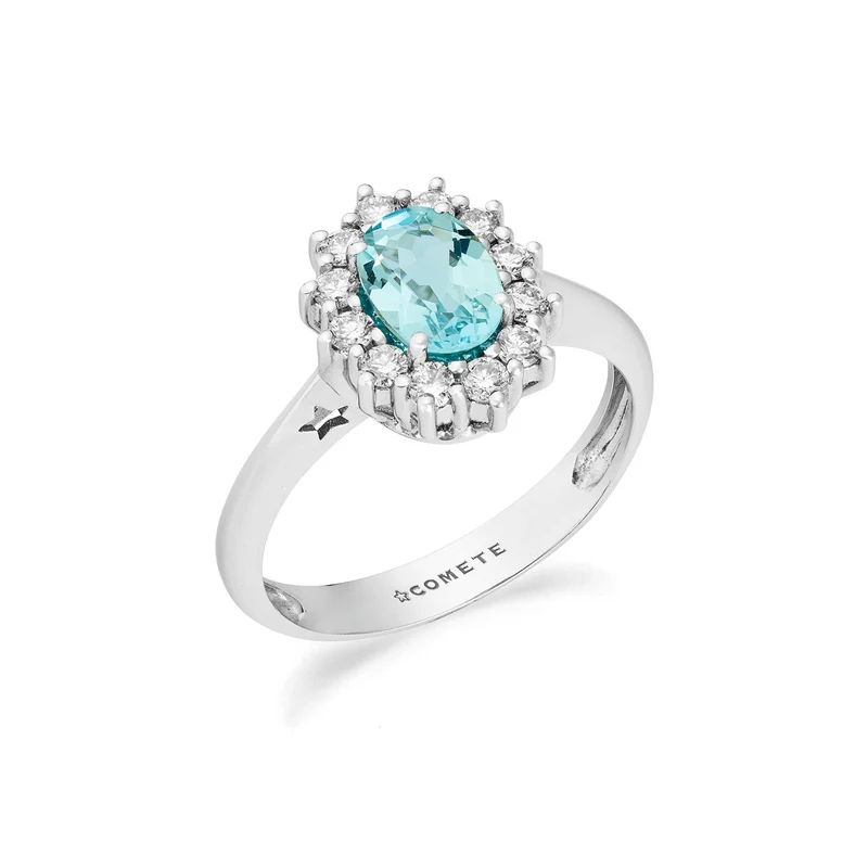Comete Anello in Oro con Diamanti e Acquamarina ovale ANQ361