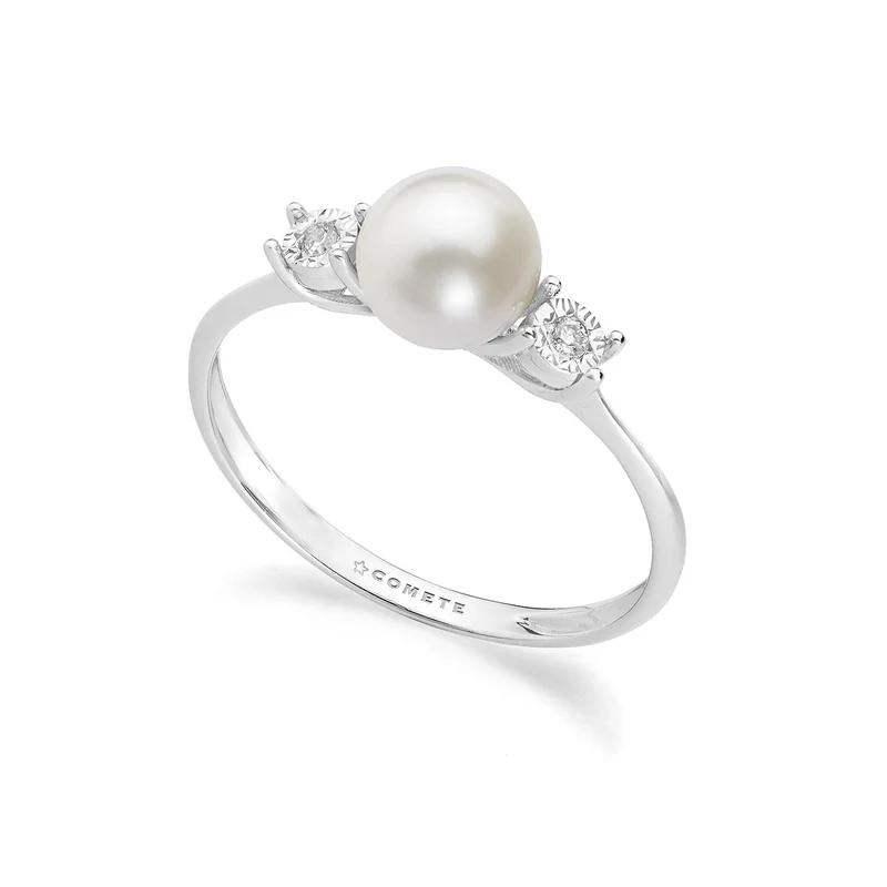 Comete Anello in Oro bianco 375‰ con Diamanti bianchi e Perla coltivata KANP002