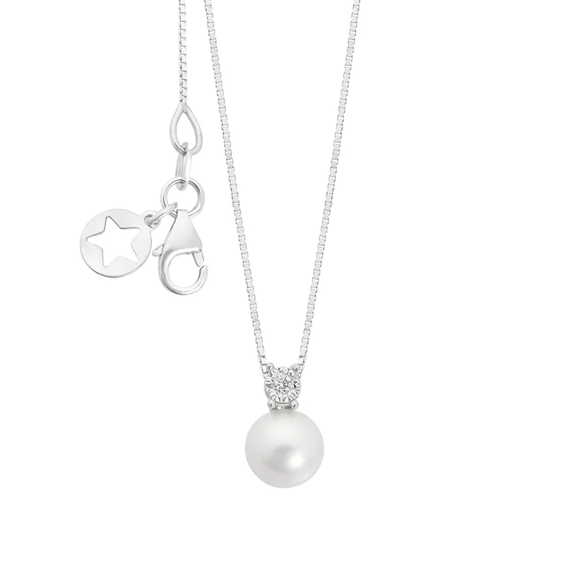 Comete Collana in Oro bianco 375‰ con Diamante bianco e Perla coltivata KGLP001