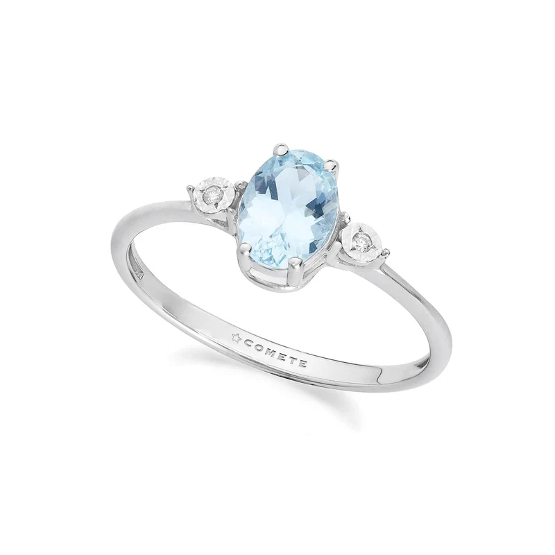 Comete Anello Oro bianco 375‰, Diamanti e Acquamarina ovale KANQ001
