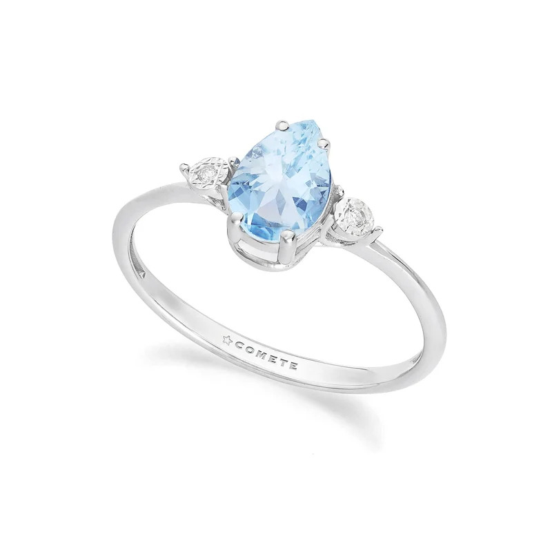 Comete Anello Oro bianco 375‰, Diamanti e Acquamarina goccia KANQ002