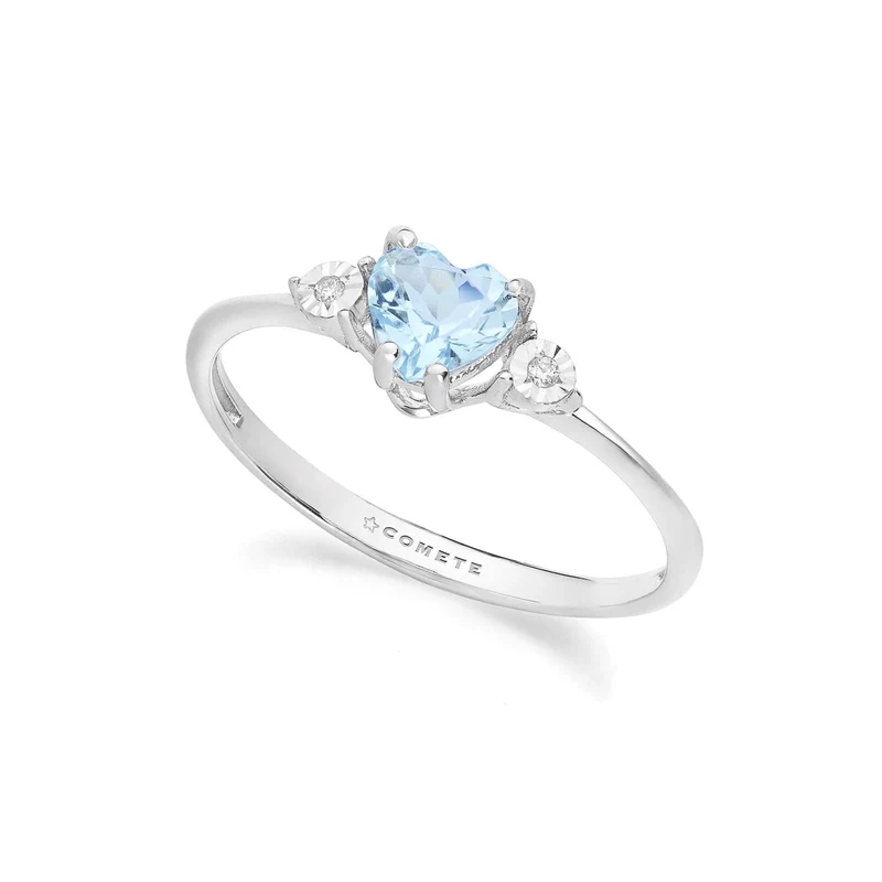 Comete Anello Oro bianco 375‰, Diamanti e Acquamarina cuore KANQ003