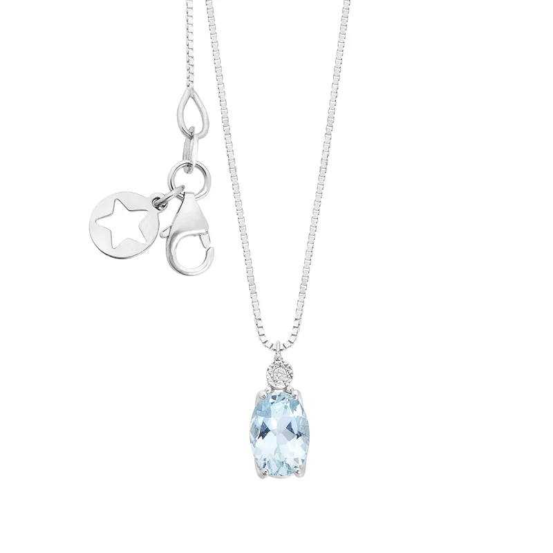 Comete Collana Oro bianco 375‰, Diamante e Acquamarina ovale KGLQ001