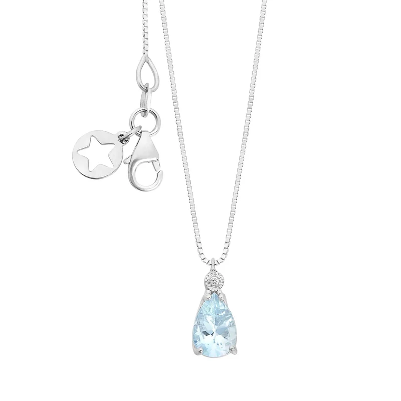 Comete Collana in Oro bianco 375‰, Acquamarina goccia e Diamante KGLQ002