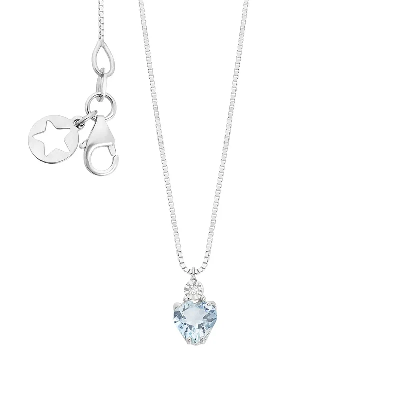 Comete Collana Oro bianco 375‰, Diamante e Acquamarina cuore KGLQ003