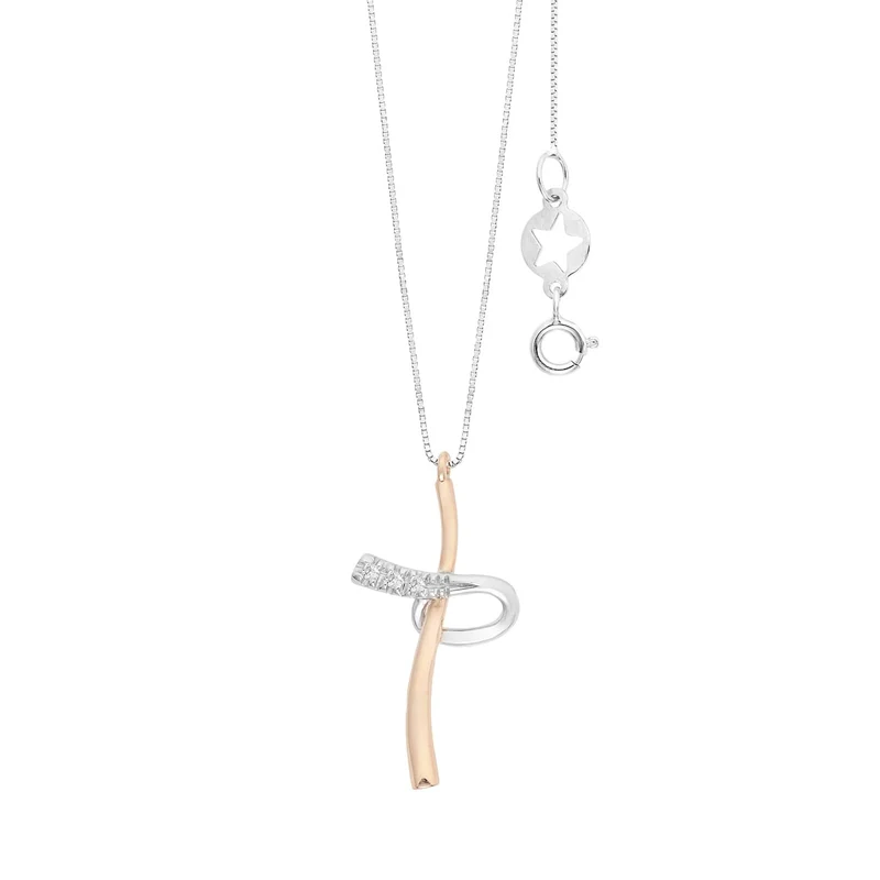 Comete Collana croce in Oro bianco e rosè 750‰ e Diamanti bianchi GLB1708