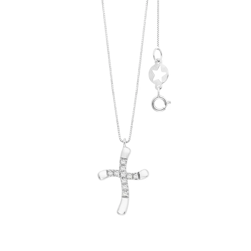 Comete Collana Croce in Oro bianco 750‰ e Diamanti bianchi GLB1710