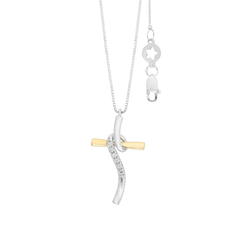Comete Collana croce in Oro bianco e giallo 750‰ e Diamanti bianchi GLB1711
