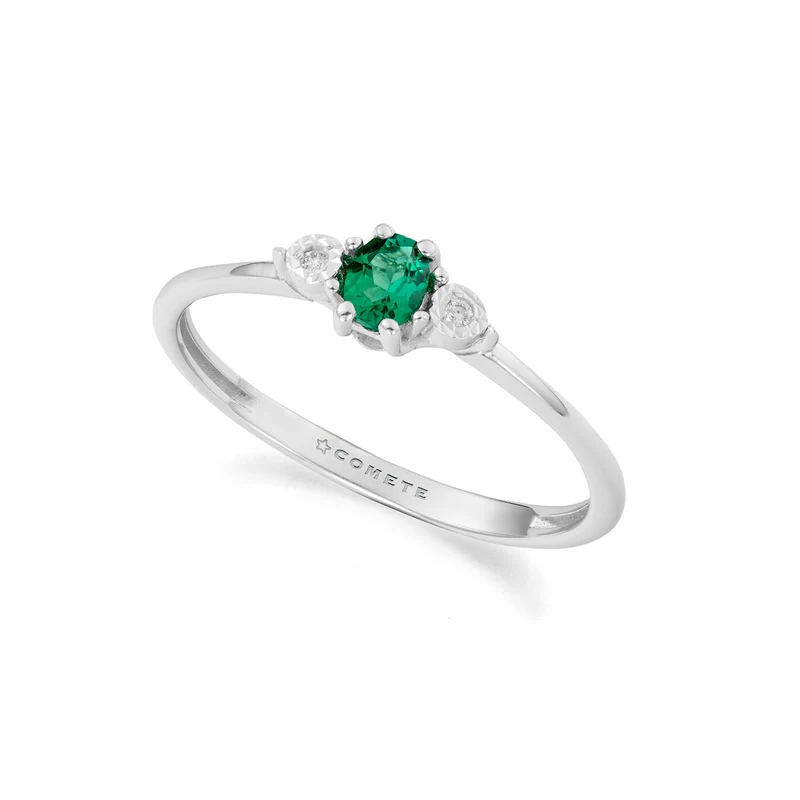 Comete Anello in Oro bianco, Diamanti e Smeraldo ricristallizzato KANB1912