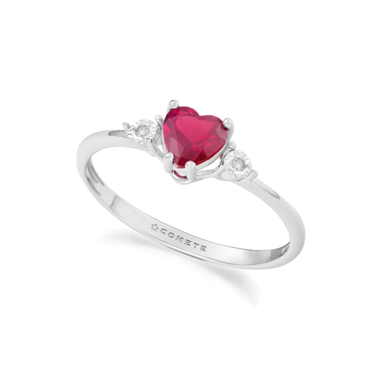 Comete Anello cuore in Oro bianco, Diamanti e Rubino ricristallizzato KANB1913