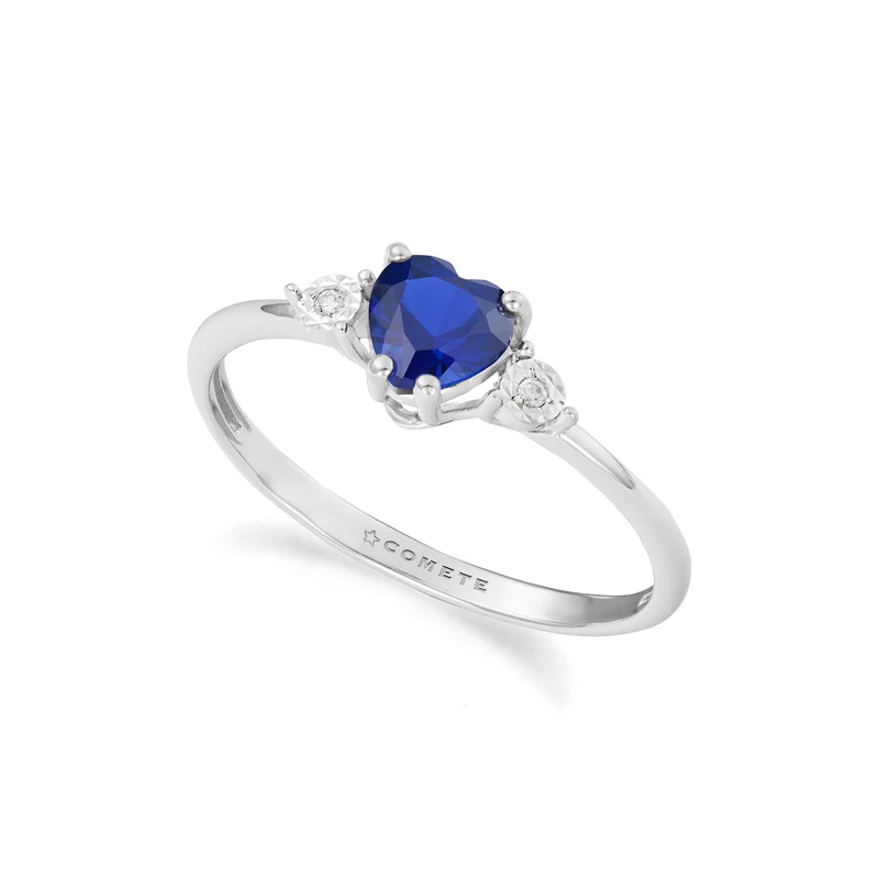 Comete Anello cuore in Oro bianco, Diamanti e Zaffiro Blu ricristallizzato KANB1914