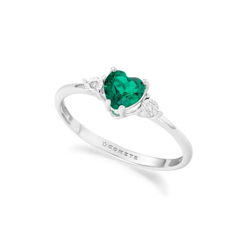 Comete Anello cuore in Oro bianco, Diamanti e Smeraldo ricristallizzato KANB1915