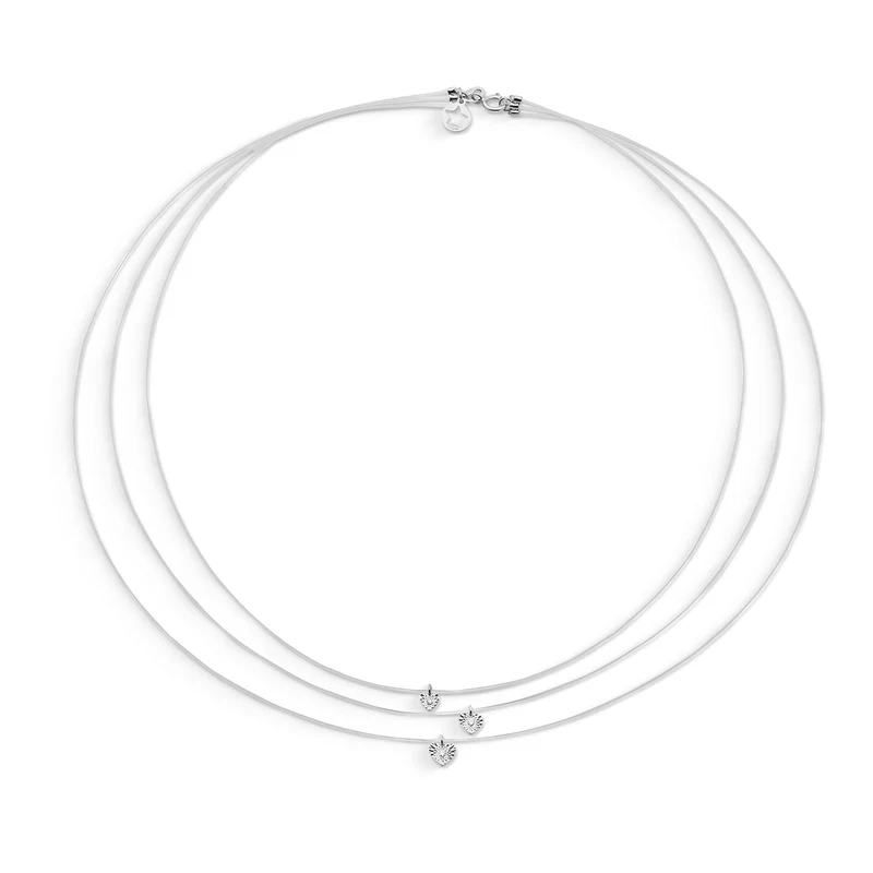 Comete Girocollo in Oro bianco 375‰ con pendenti a cuore e diamanti bianchi KGLB1432
