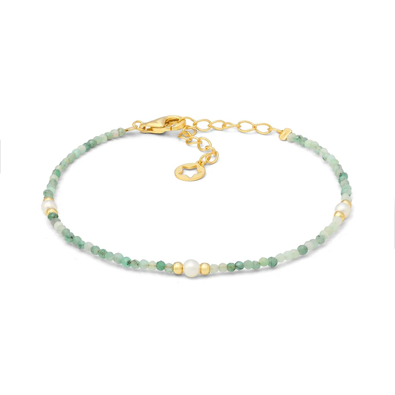 Comete Bracciale in argento 925‰ dorato con radice di smeraldo e perle BRA284
