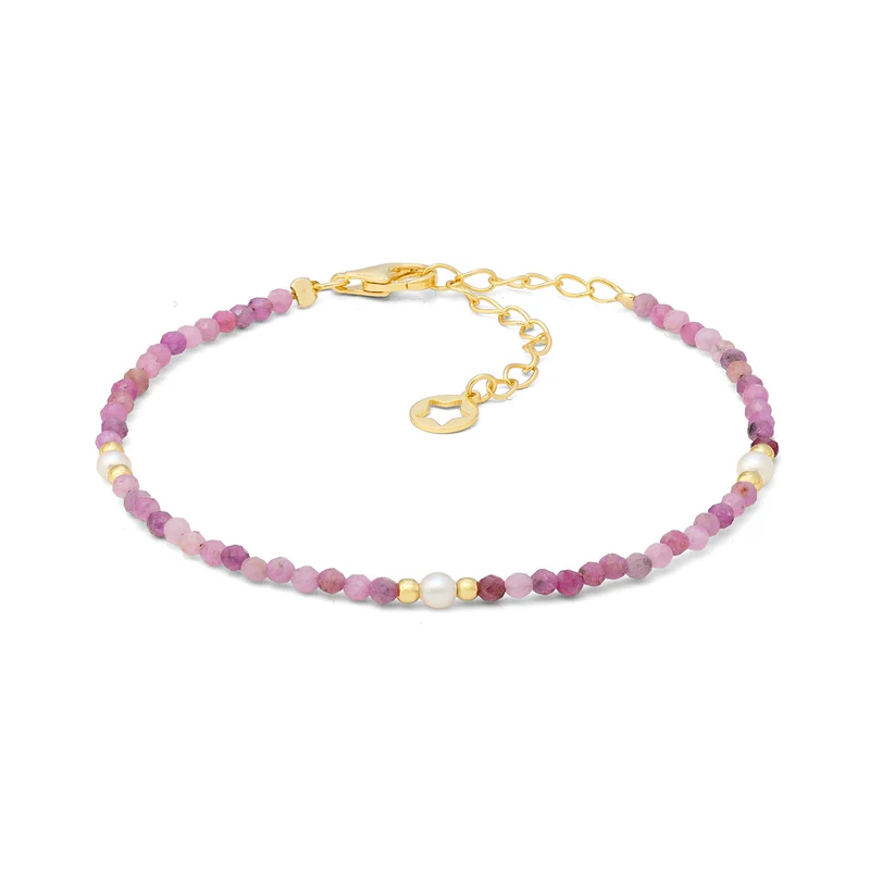 Comete Bracciale in argento 925‰ dorato con radice di rubino e perle BRA285