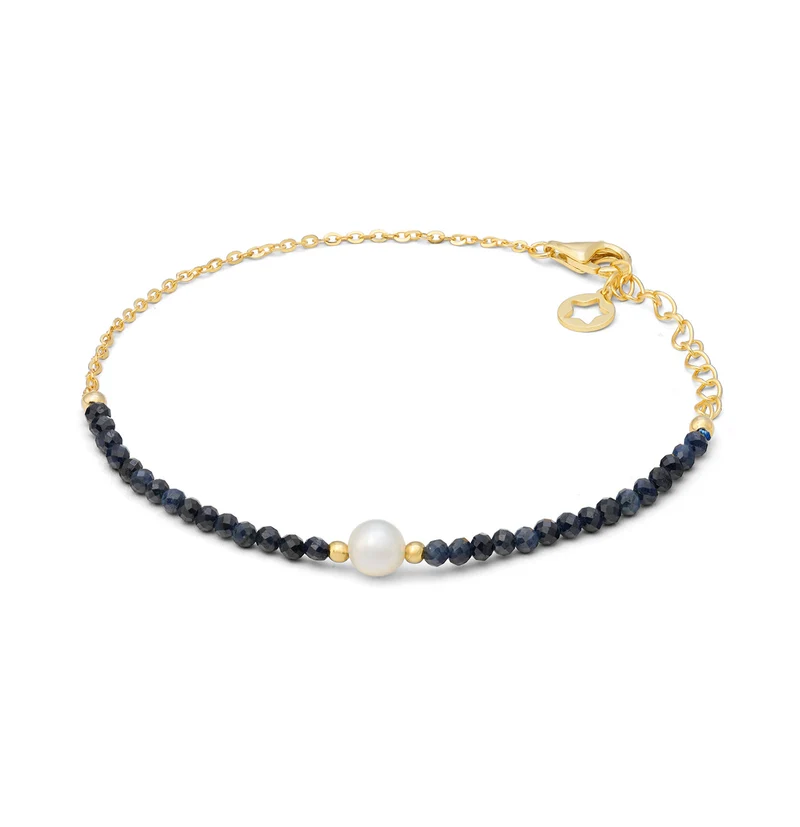 Comete Bracciale in argento 925‰ dorato con radice di zaffiro blu e perla BRA286