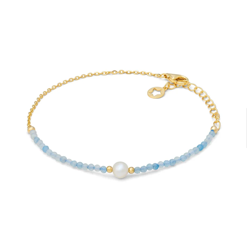 Comete Bracciale in argento 925‰ dorato con acquamarina e perla BRA287