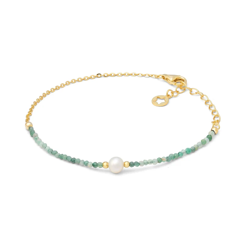 Comete Bracciale in argento 925‰ dorato con radice di smeraldo e perla BRA289