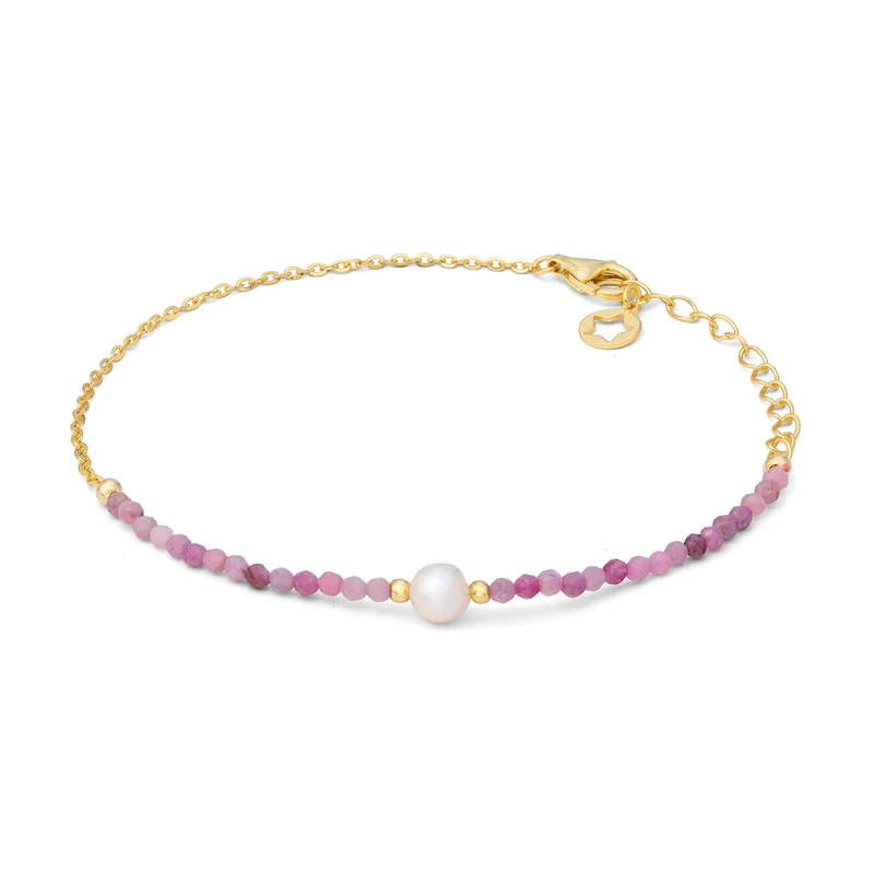 Comete Bracciale in argento 925‰ dorato con radice di rubino e perla BRA290