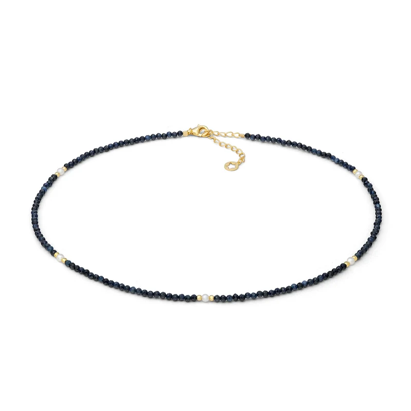 Comete Girocollo in argento dorato 925‰ con radice di zaffiro blu e perle GLA287