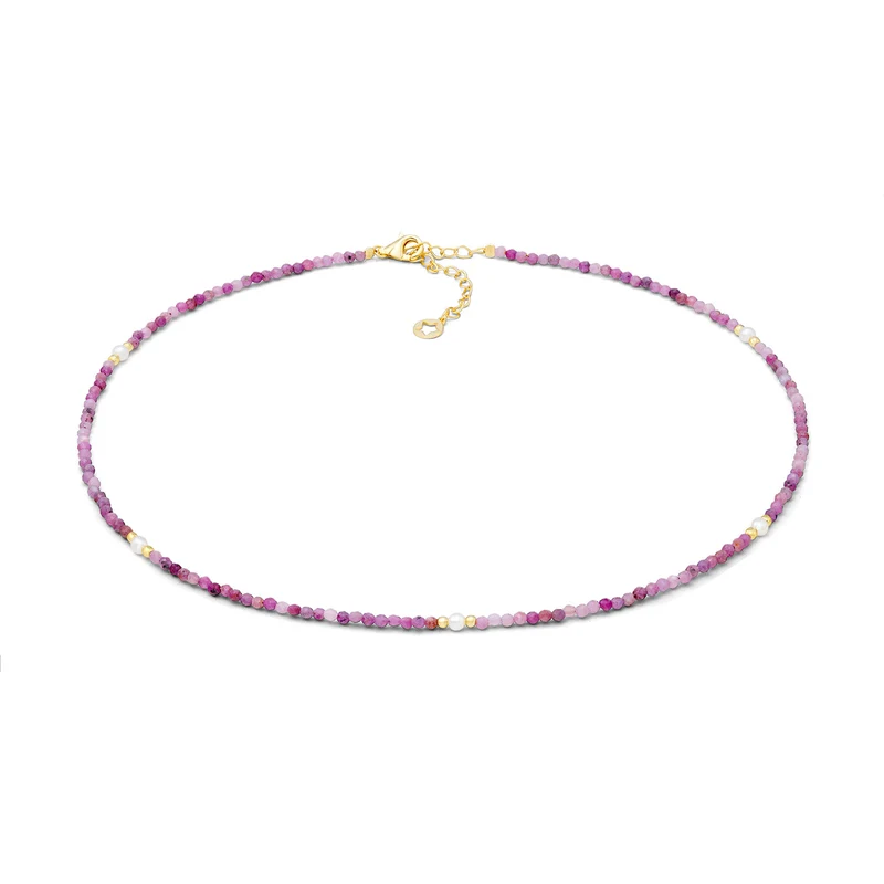 Comete Girocollo in argento 925‰ dorato con radice di rubino e perle GLA291