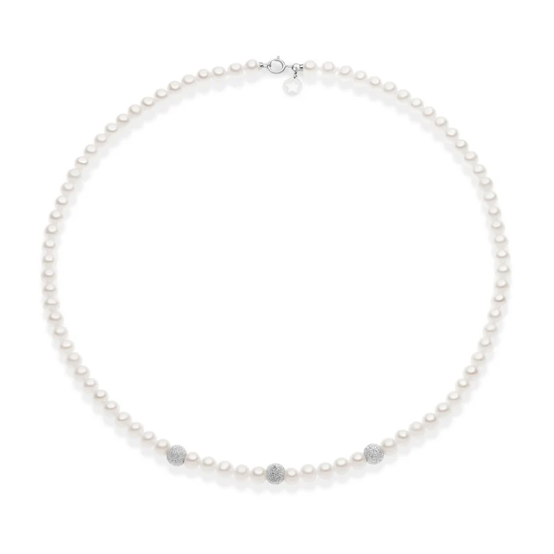 Comete Girocollo di perle e sfere diamantate in oro bianco 375‰ KFWQ261B