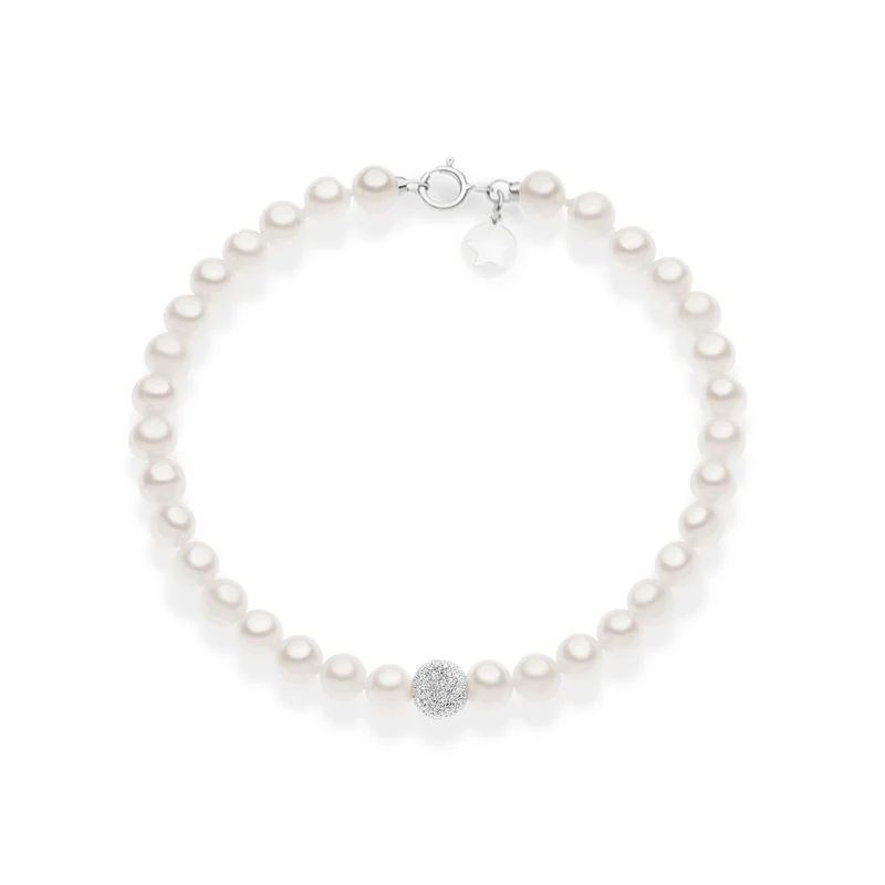 Comete Bracciale con perle e sfera diamantata in oro bianco 375‰ KBRQ260B