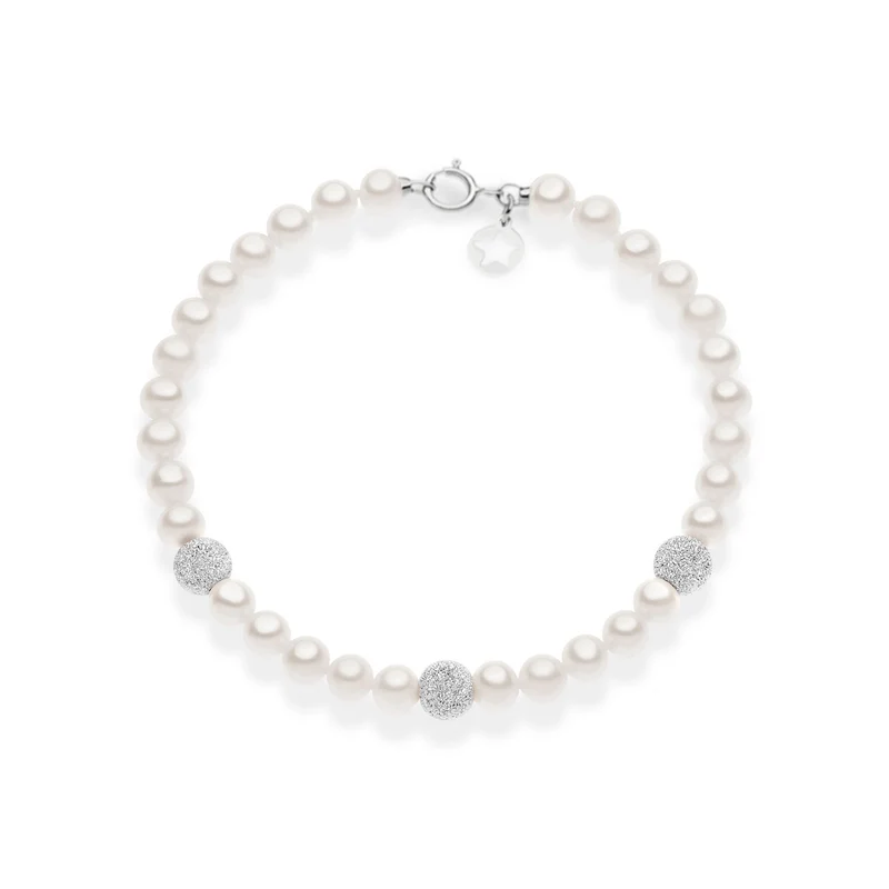 Comete Bracciale di perle e sfere diamantate in oro bianco 375‰ KBRQ261B